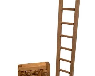 348 - Lot of Assorted Handmade Wood Toys & Ladder (Description): 26" Tall
