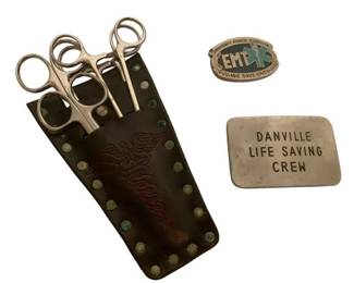 357 - Group Lot of Life Saving Crew Pins & Scissor Set
