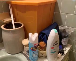 476 - Group Lot w/ Trashcan & Crock w/ Chip