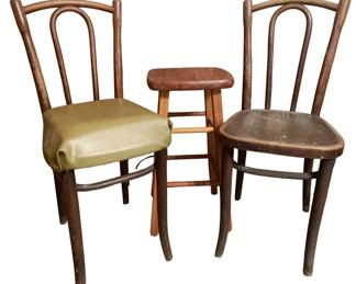 209 - 2 Chairs and a Stool (Description): Chairs - 34 x 14 x 13.5 Stool - 24 x 12 x 12