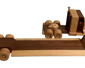 373 - Wooden Handmade Semi Truck w/ Flatbed Trailer (Description): Semi - 6.5 x 13 x 6 Flatbed - 2 x 28.5 x 6