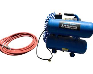 18 - Mech Power 2 HP Twin Tank Air Compressor (Description): Comes with an Extra Hose Used as is electric/electronic/mechanical item. No guarantee all components, untested