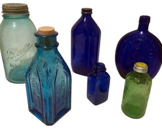 291 - Assorted Colored Bottles and Jar