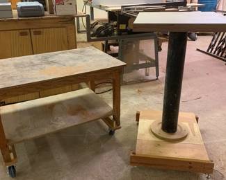 547 - 2 Homemade Wood Tables (Description): 1 w/ Casters - 26 x 37 x 23.5