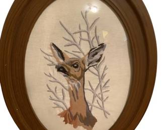 342 - Framed Needlepoint Deer in Bubbleglass Frame (Description): 25 x 19