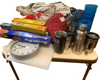 201 - Assorted Kitchen Items w/ Card Table (Description): Used as is electric/electronic/mechanical item. No guarantee all components, untested.