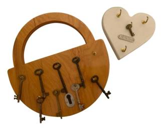 390 - 2 Wooden Key Holders w/ Assorted Skeleton Keys