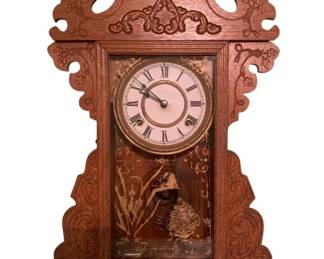 455 - Wooden Matle Clock w/ Keys - 23 x 15.5 x 4 (Description): Used as is electric/electronic/mechanical item. No guarantee all components, untested.