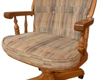 173 - Wooden Rolling Desk Chair w/ Cushions (Description): 37 x 23 x 25