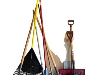 84 - Lot of Garden Tools, Rakes and Shovels