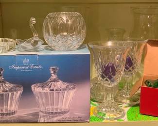 470 - Shelf Lot of Assorted Crystal Hurricanes & More