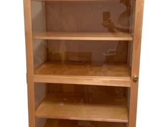 385 - Wood Display Cabinet w/ 1 Pexi Glass Door (Description): 73 x 32 x 21