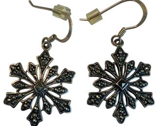 1022 - Sterling Silver 925 Stamped Snowflake Earrings