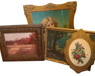 332 - Group of Assorted Vintage Framed Pictures (Description): 25 x 21