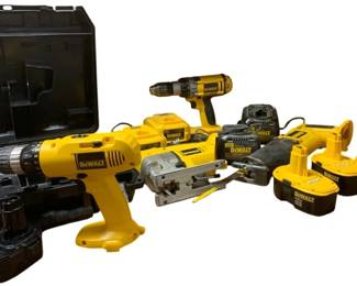 514 - Group Lot of DeWalt Tools w/ Battery Chargers (Description): Used as is electric/electronic/mechanical item. No guarantee all components, untested.