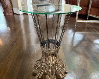 Glass top brass end table