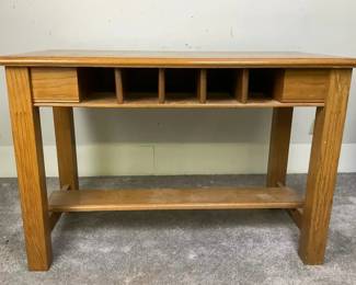 Oak Console Table with Storage Cubbies and Side Compartments