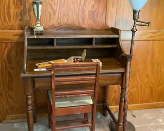 Vintage Desk, Lamps, Walking Stick And More