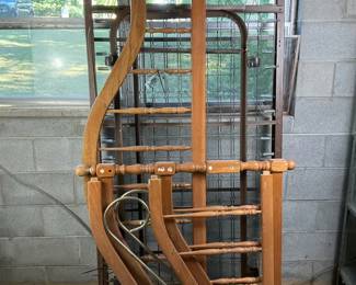 Wood Bed Frame with Spindles  Metal Scroll Accents