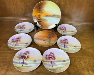 Hand Painted Nippon Scenic Landscape Plate Set