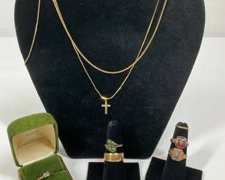 002 10K14K Gold Necklaces And Vintage Rings