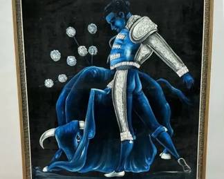Vintage Black Velvet Matador Painting Signed Carlos Mexico Framed Art
