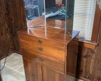 Wood Vanity Cabinet w Removable TriFold Mirror  Storage