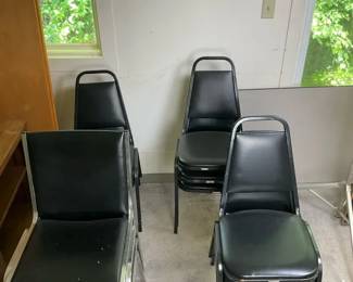 Set of Black Vinyl Stacking Chairs with Metal Frames