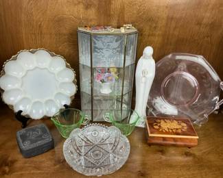 Uranium Glass  Decorative Glassware Etched Display Case  Serving Pieces