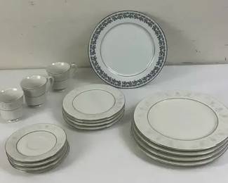 Silver Floral China Dinnerware with Serving Plate