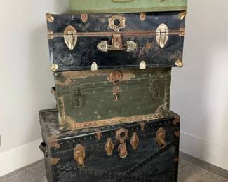 005 Steamer Trunks  Suitcases with Brass Hardware and Travel Storage Pieces