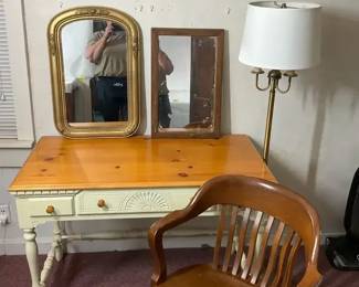 Painted Writing Desk with Chair, Mirrors  Floor Lamp