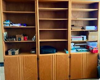 Oak bookshelves with cabinets
