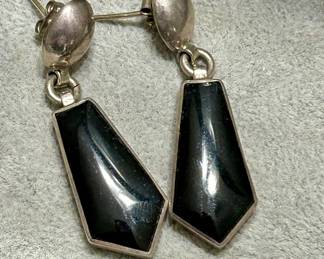 onyx and sterling dangle earrings