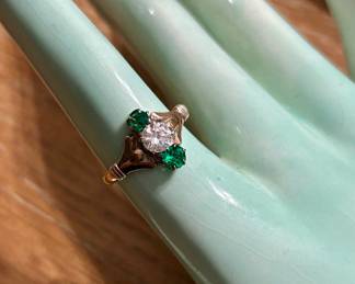 10k gold with center diamond Edwardian era ring