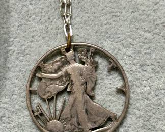 walking liberty coin with sterling chain