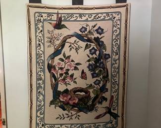 Vintage Hummingbird and Morning Glory Tapestry Wall Hanging