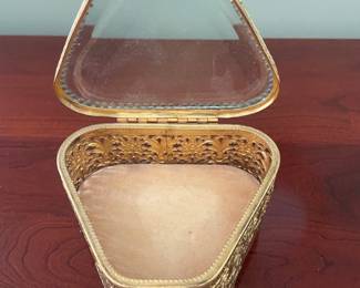 Vintage Ormolu Filigree Triangular Jewelry Box