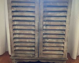 Vintage Farmhouse Style Shutter Cabinet with Casters