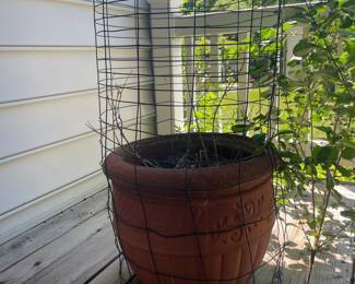 Vintage Terracotta Urn Planter with Wire Plant Cage