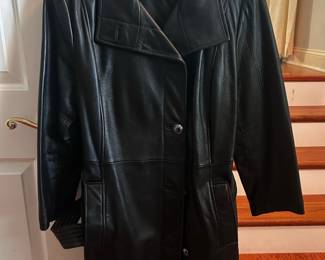 Wilson's Leather Women's Black Leather Trench Coat