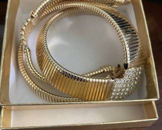 Vintage Gold Tone Tubogas Style Bracelet with Crystal Accents