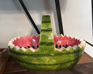 Vintage Italian Ceramic Watermelon Basket Bowl