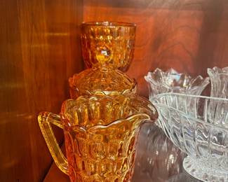 Fenton Thumbprint Colonial Amber Glass Creamer and Sugar Bowl Set