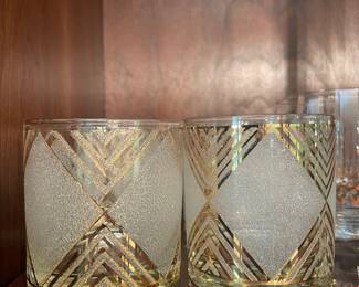 Vintage Frosted and Gold Chevron Geometric Tumblers