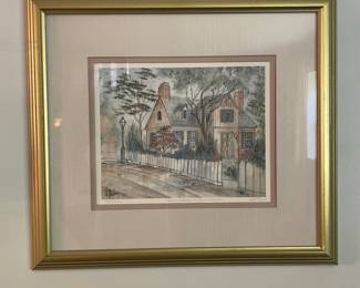 Vintage Colonial House Watercolor Print by D. L. Thorpe
