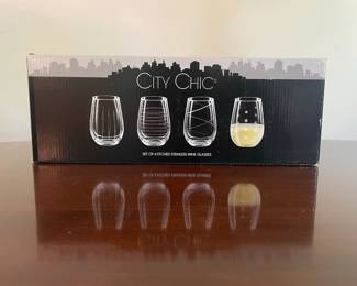 City Chic Set of 4 Etched Stemless Wine Glasses