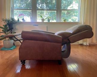 Brown Faux Suede Pushback Recliner with Nailhead Trim