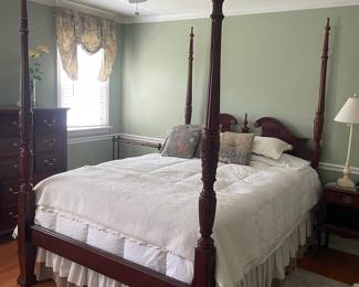 Mahogany Rice Carved Four-Poster Bed