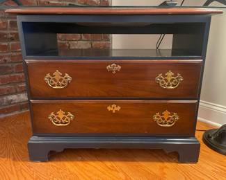 Vintage Two-Drawer Media Console with Glass Top